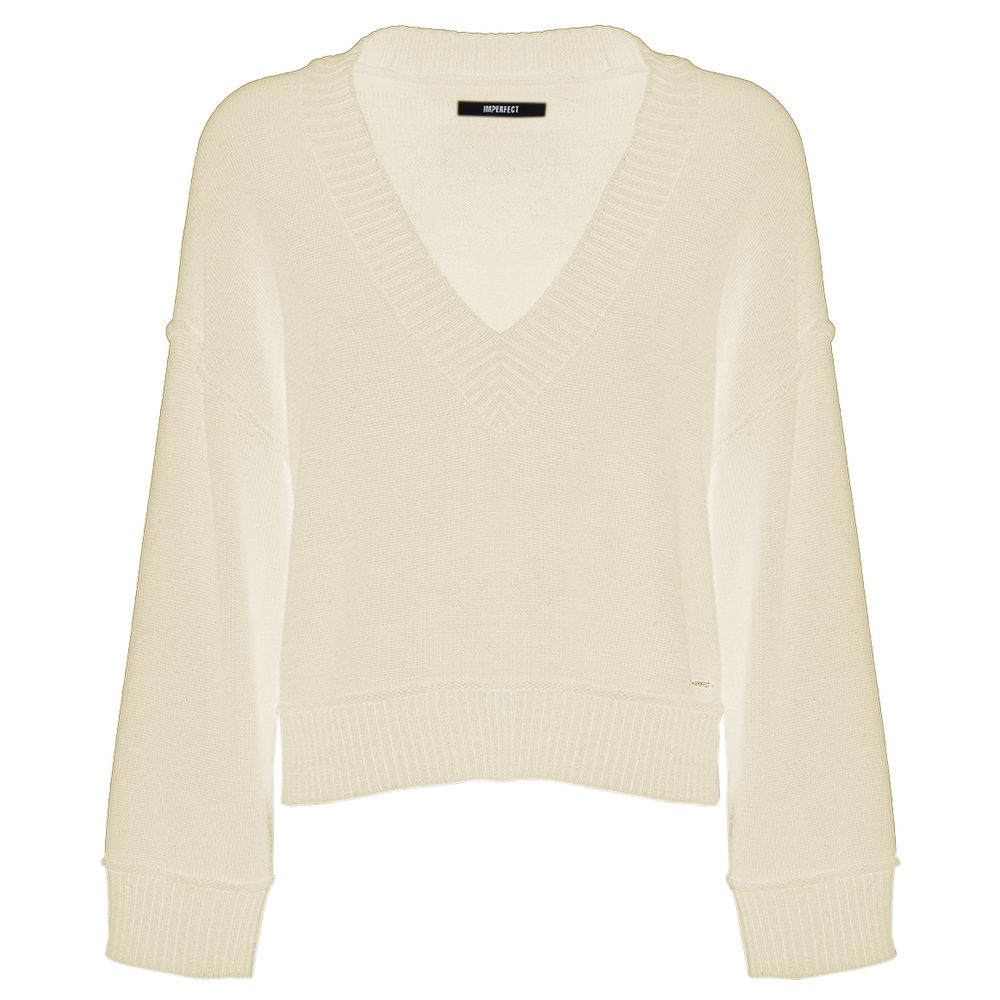 Imperfect Chic Beige V-Neck Wool Blend Sweater