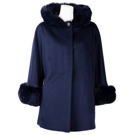 Made in Italy Elegant Virgin Wool Short Coat with Fur Detail