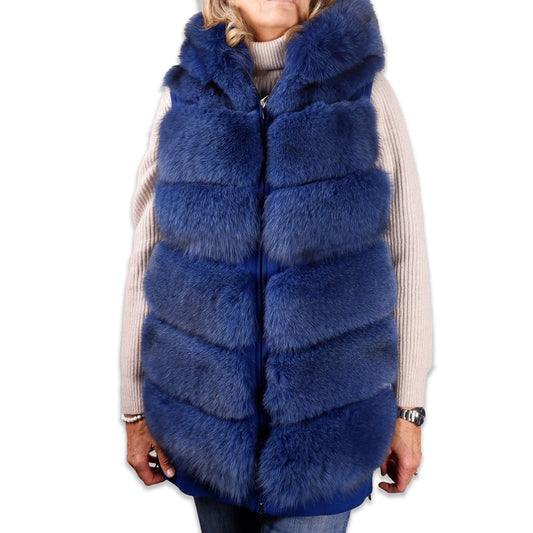 Made in Italy Elegant Sleeveless Wool Coat with Fox Fur Trim
