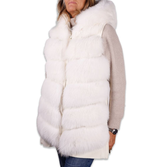 Made in Italy Elegant Sleeveless Wool Coat with Fox Fur Detail