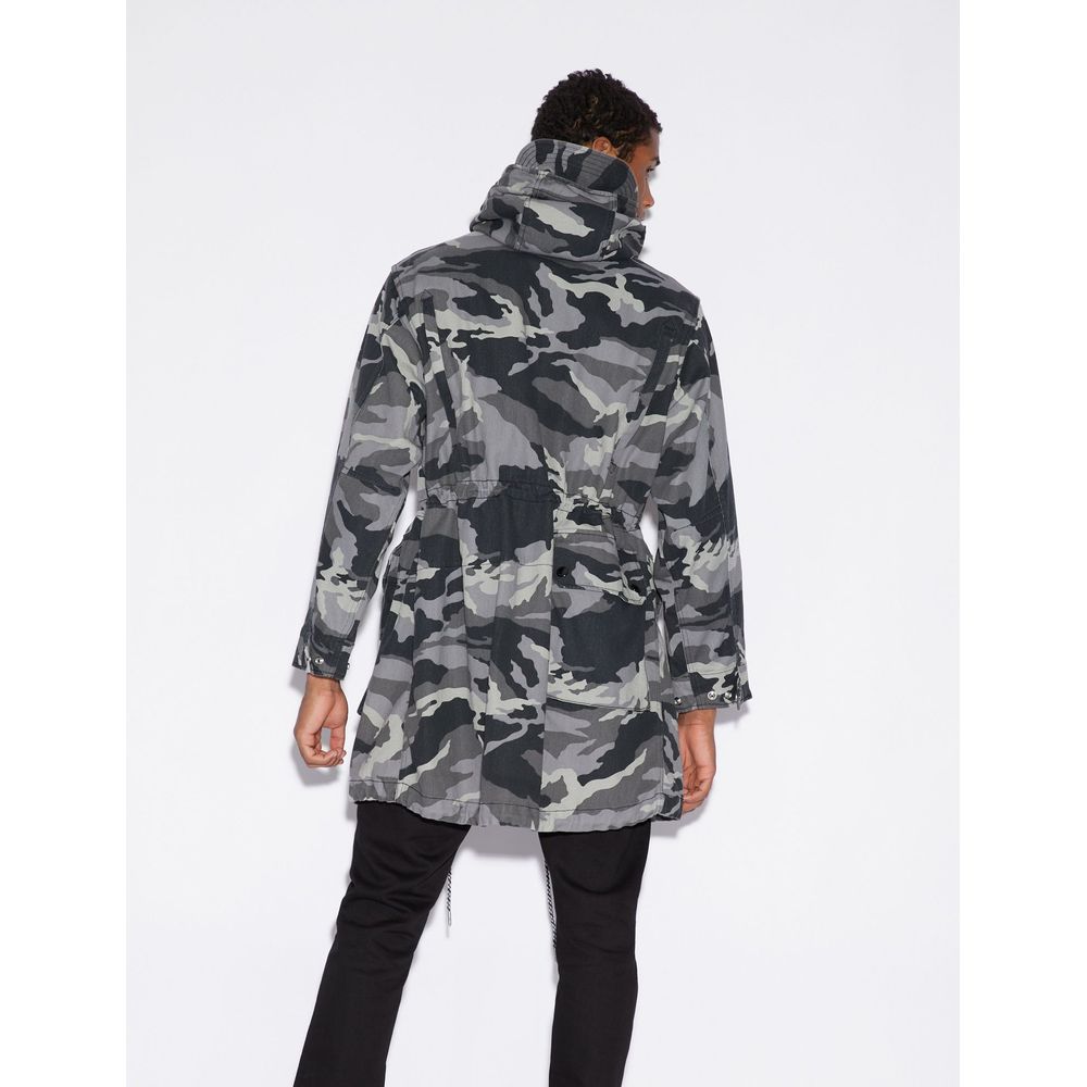 Armani Exchange Camouflage Grey Hooded Trench Revolution