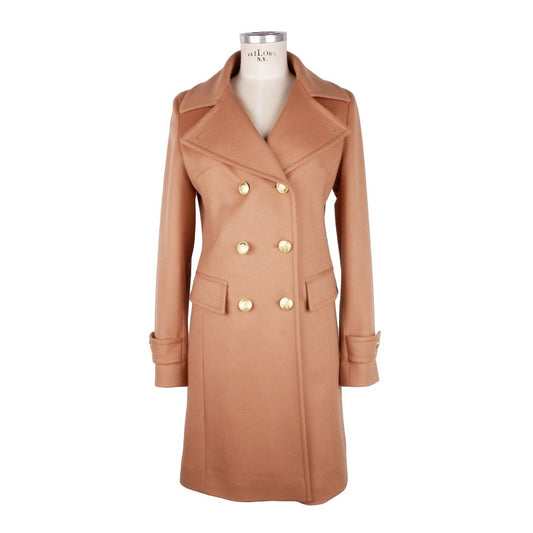 Made in Italy Elegant Beige Wool Coat with Golden Buttons