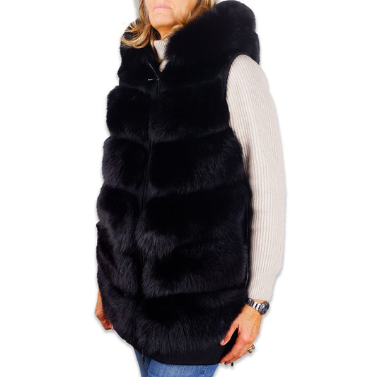 Made in Italy Sleeveless Wool Coat with Fox Fur Trim