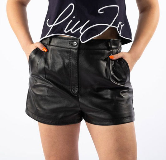 Dolce & Gabbana Chic Lambskin Leather Shorts in Black
