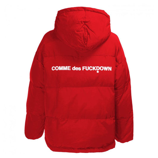 Comme Des Fuckdown Chic Pink Puffer Jacket with Iconic Logo Print