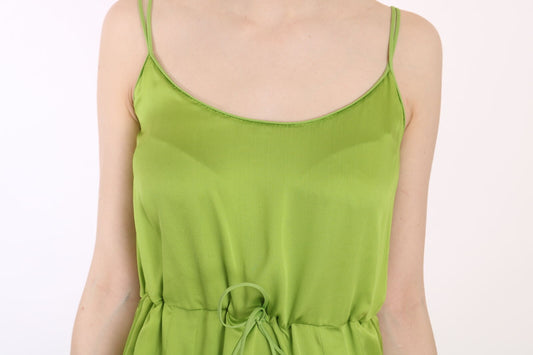 Dsquared² Green Spaghetti Strap Long A-line Pleated Dress