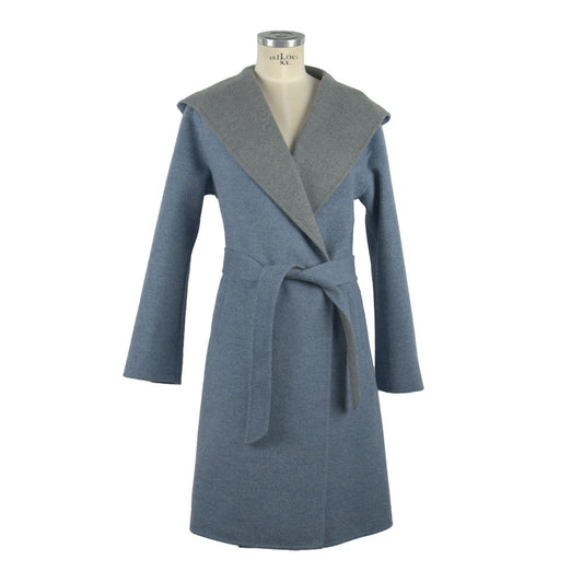 Made in Italy Italian Elegance Two-Tone Wool Coat with Hood