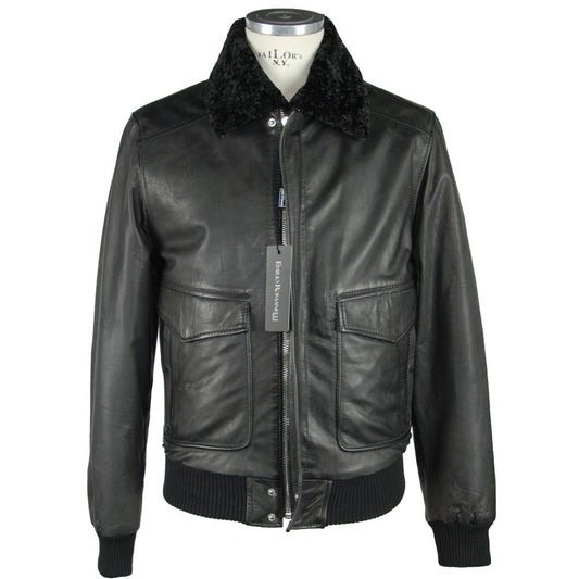 Emilio Romanelli Sleek Black Leather Zip Jacket