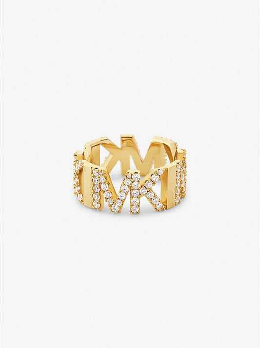 Precious Metal-Plated Brass Pavé Logo Ring