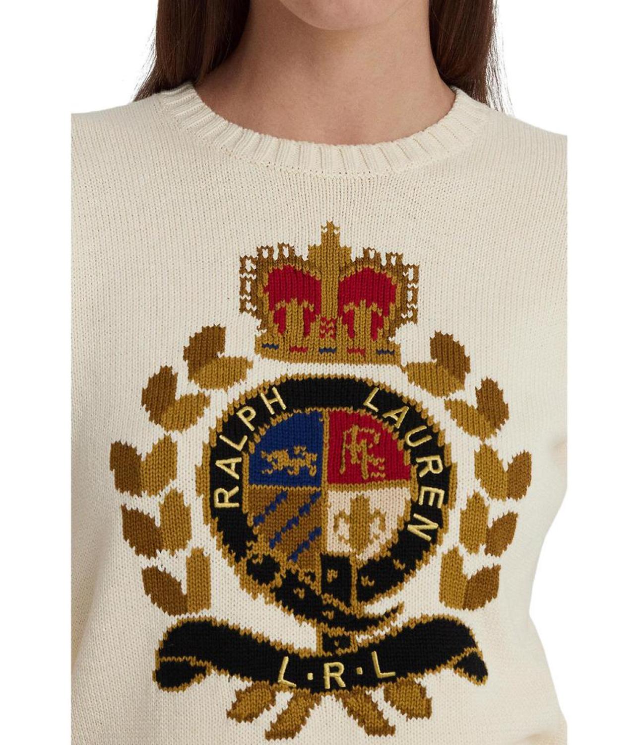 Intarsia-Knit Crest Cotton-Blend Sweater