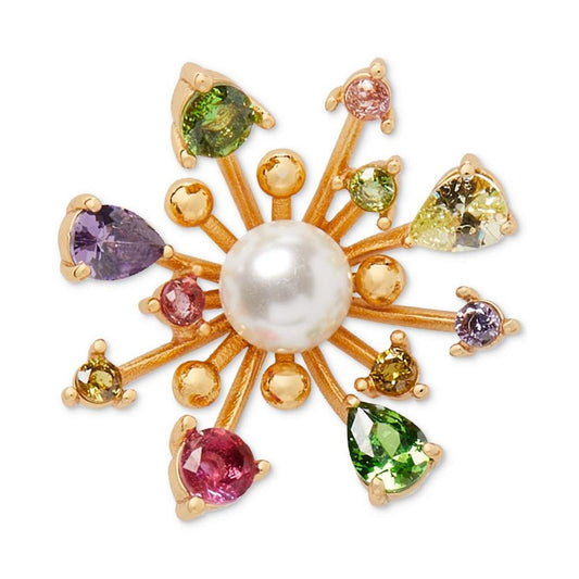 Gold-Tone Multicolor Cubic Zirconia & Imitation Pearl Flower Stud Earrings