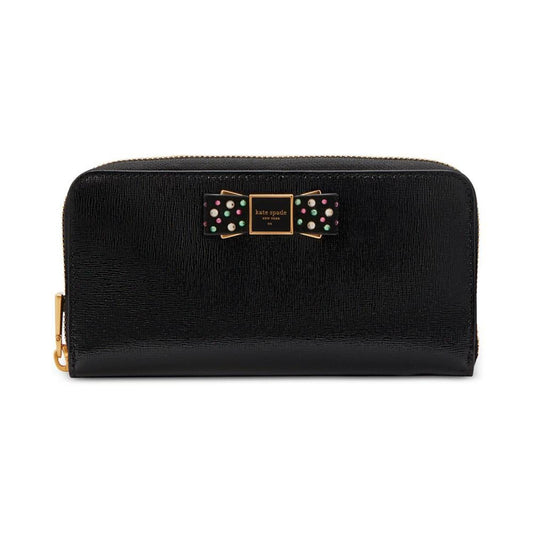 Morgan Bedazzled Bow Saffiano Leather Zip Around Continental Wallet
