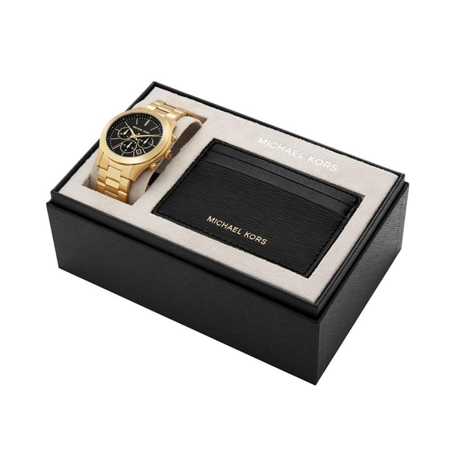 Men's Slim Runway Quartz Chronograph Gold-Tone Stainless Steel Watch 44mm and Slim Card Case Set