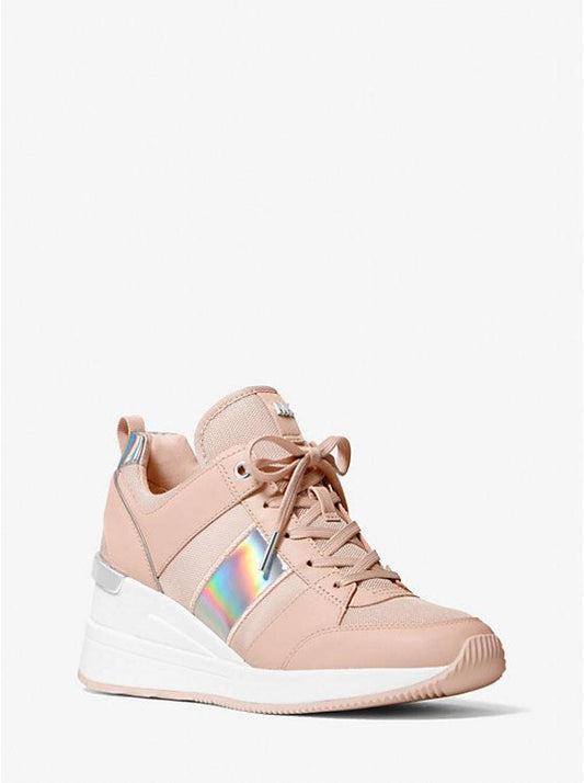 Georgie Striped Leather and Mesh Trainer