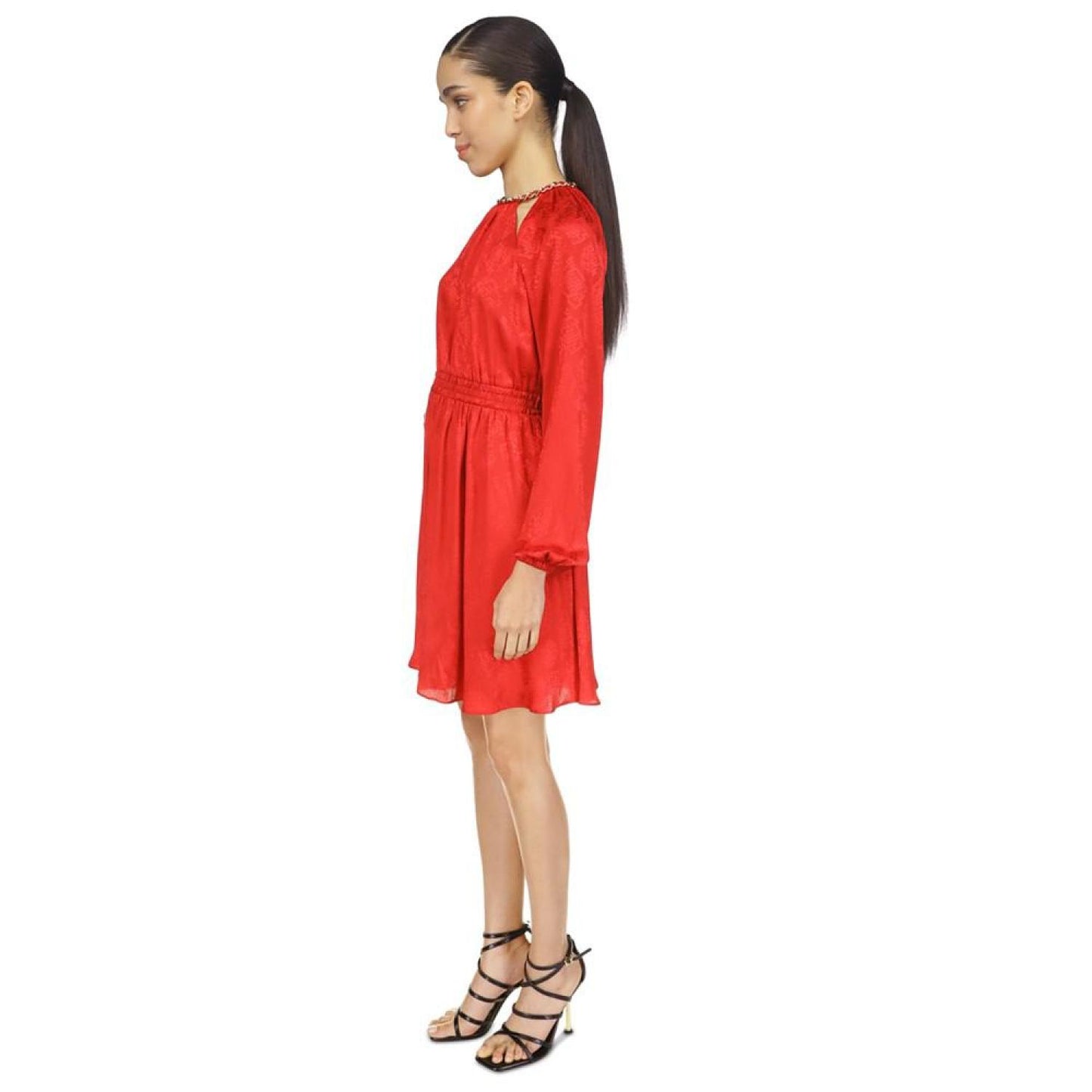 Snakeskin-Print Plisse Long-Sleeve Dress, Regular & Petite