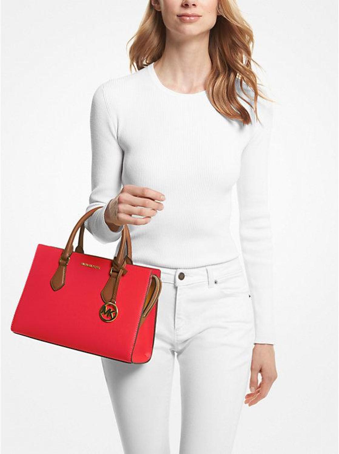 Sheila Medium Two-Tone Faux Saffiano Leather Satchel