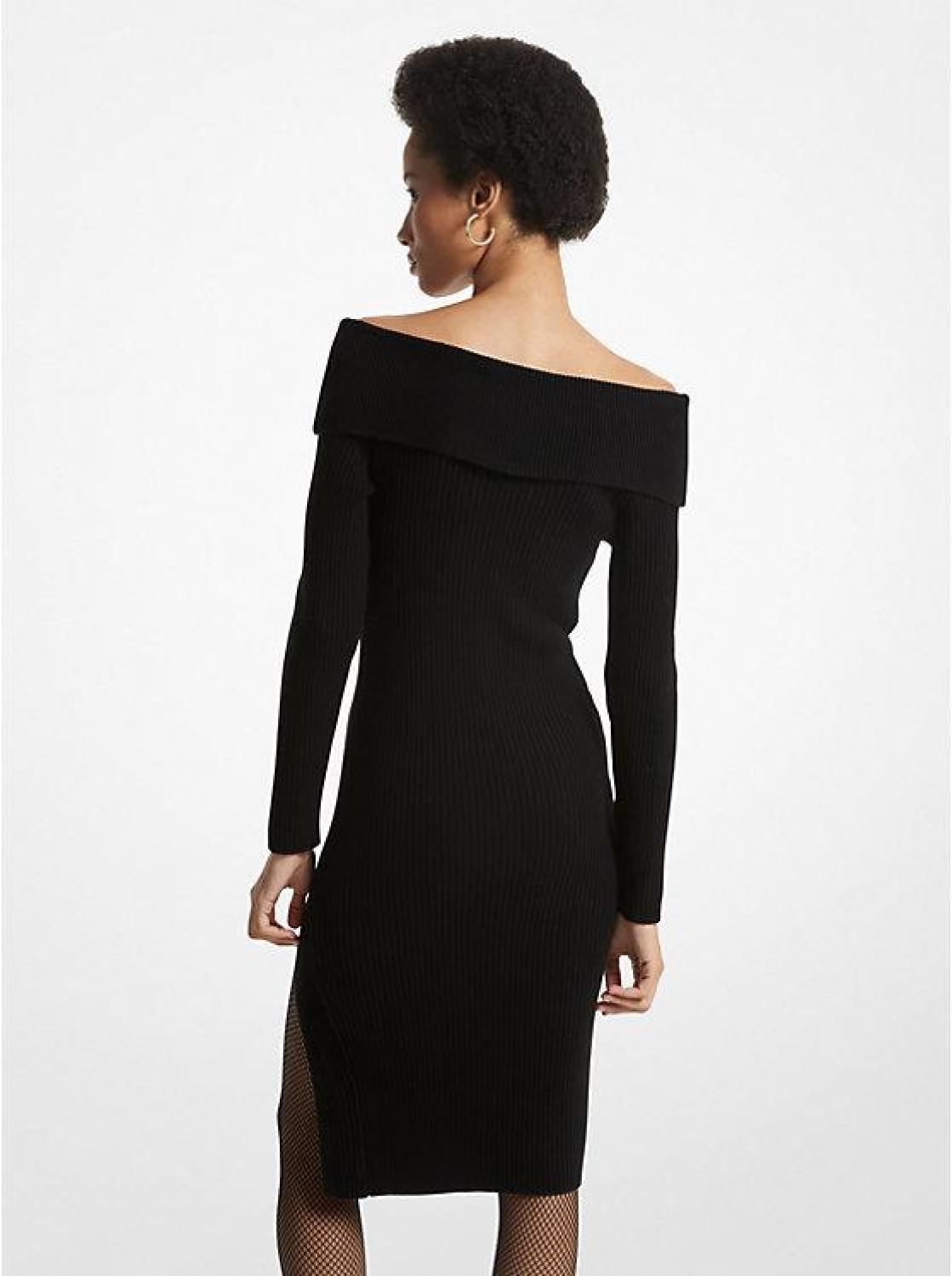 off shoulder cashmere dress Off-The-Shoulder Ribbed Wool and Cashmere Dress