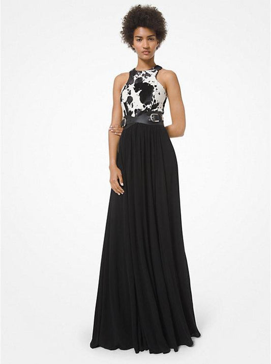 Pony Print Calf Hair and Georgette Jersey Gown