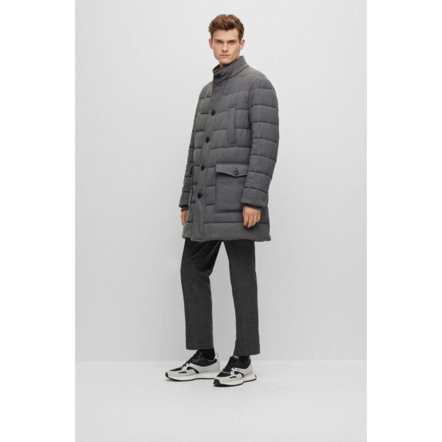 Regular-fit padded coat in a stretch wool blend