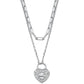 Silver-Tone or Gold-Tone Double Layer Heart Lock Necklace