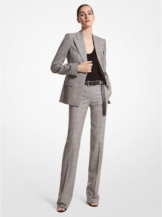 Georgina Embroidered Glen Plaid Stretch Wool Blazer