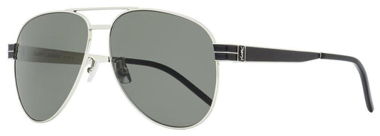 Saint Laurent Unisex Monogram Aviator Sunglasses SL M53 002 Silver/Black 60mm