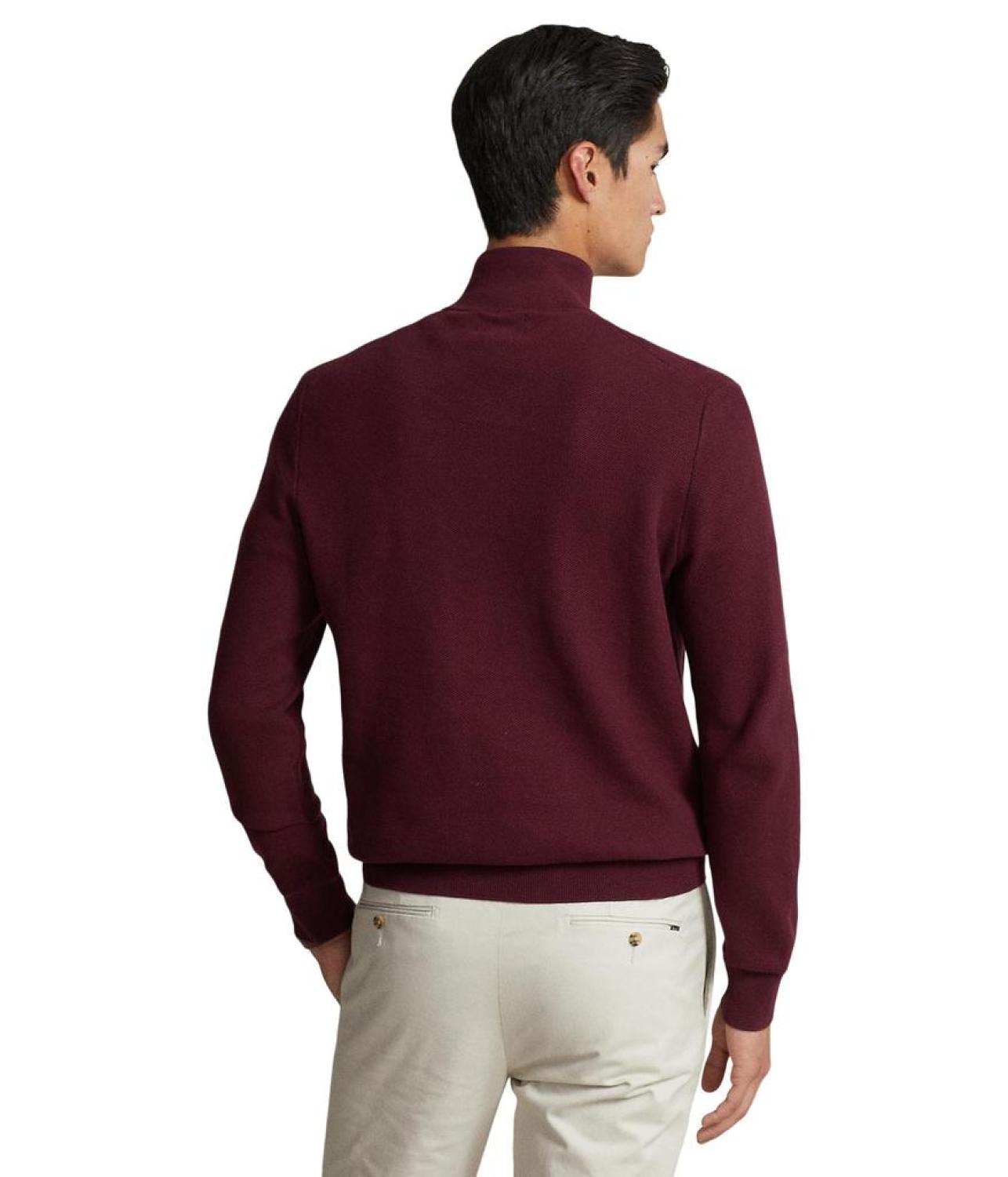 Mesh-Knit Cotton 1/4 Zip Sweater
