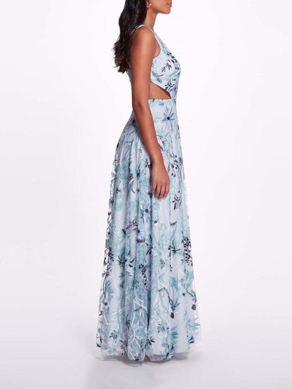 Keyhole Back Floral Gown