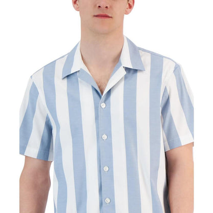 Men's Slim-Fit Rugby Stripe Short-Sleeve Button-Up Shirt