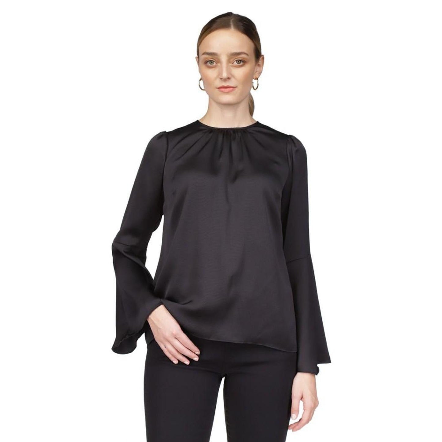 Women's Hammered-Satin Bell-Sleeve Top