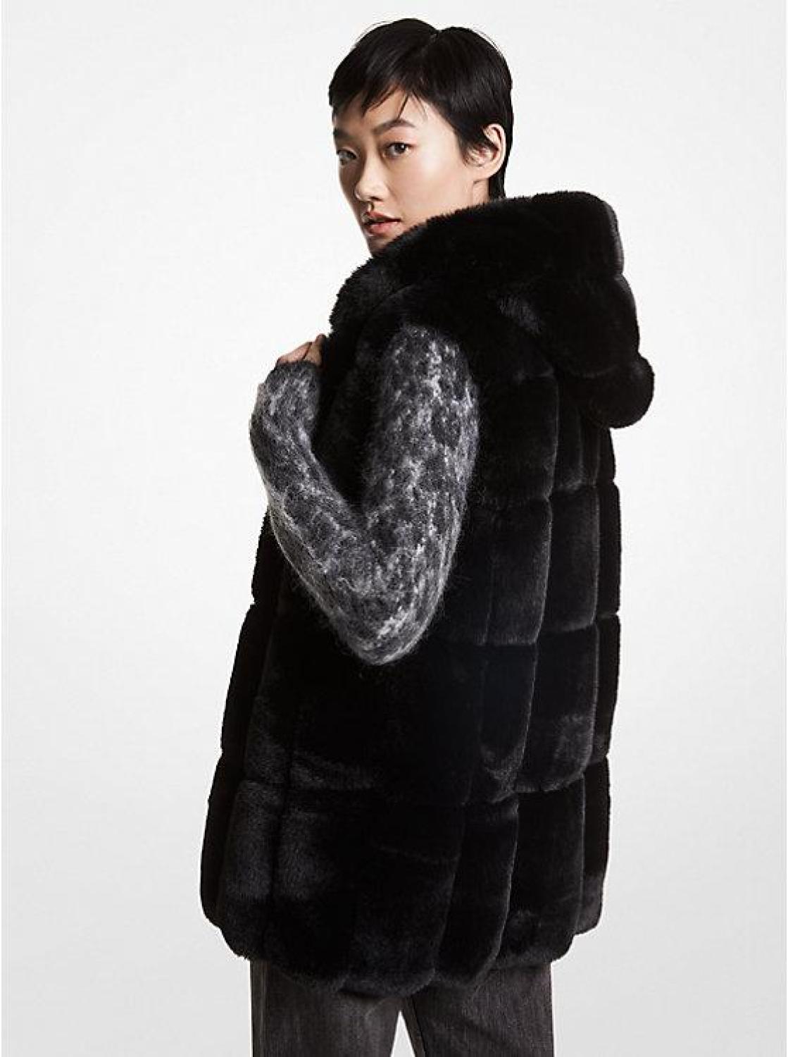 Quilted Faux Fur Hooded Vest