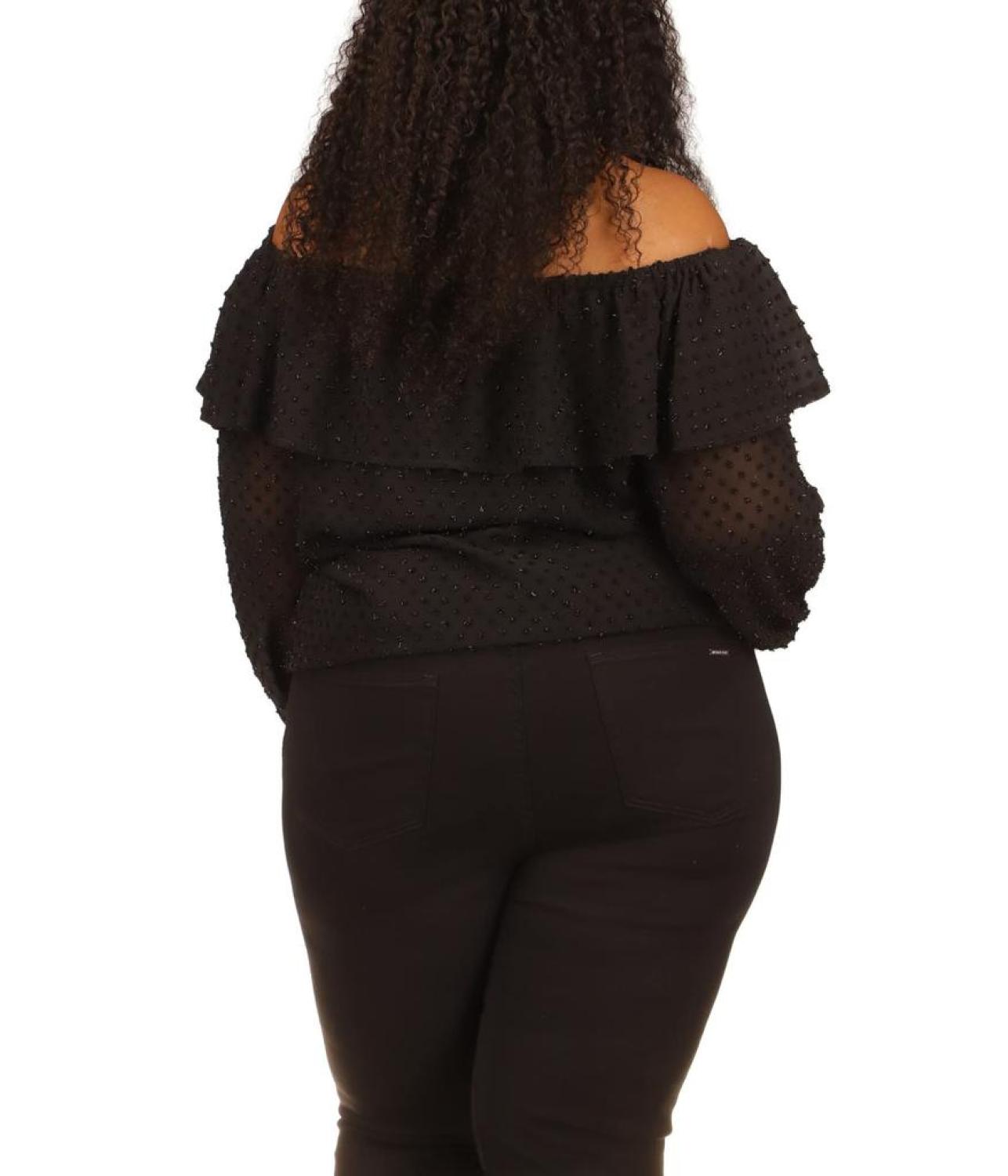 Plus Size Clip Chiffon Off Shoulder Top