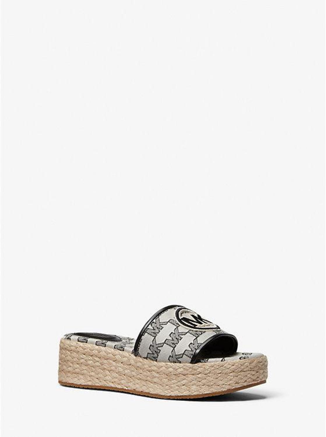 Sadler Logo Jacquard and Jute Wedge Sandal