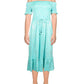 Petites Womens Foiled Smocked Midi Dress
