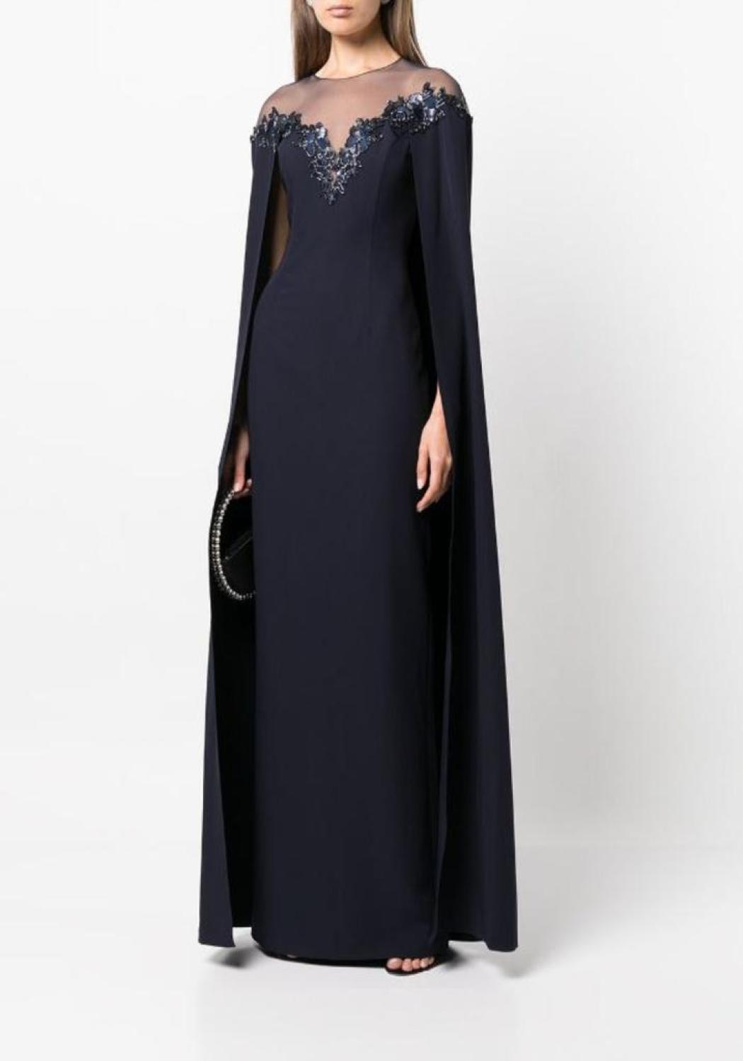 Illusion Neck Crepe Gown