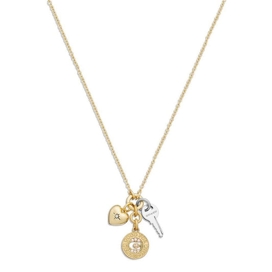 Faux Stone Signature Coin Charm Pendant Necklace