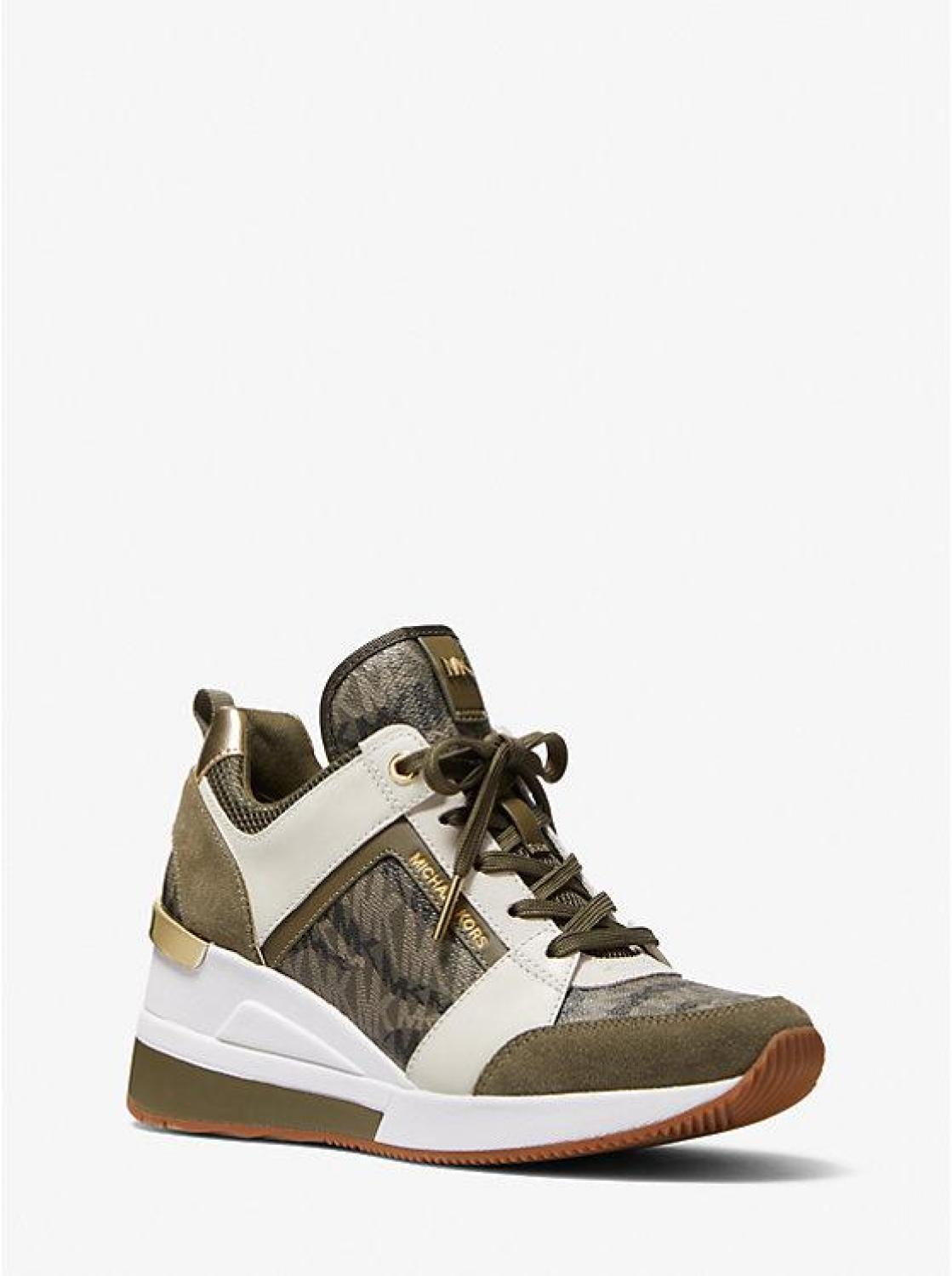 Georgie Animal Print Logo and Leather Trainer