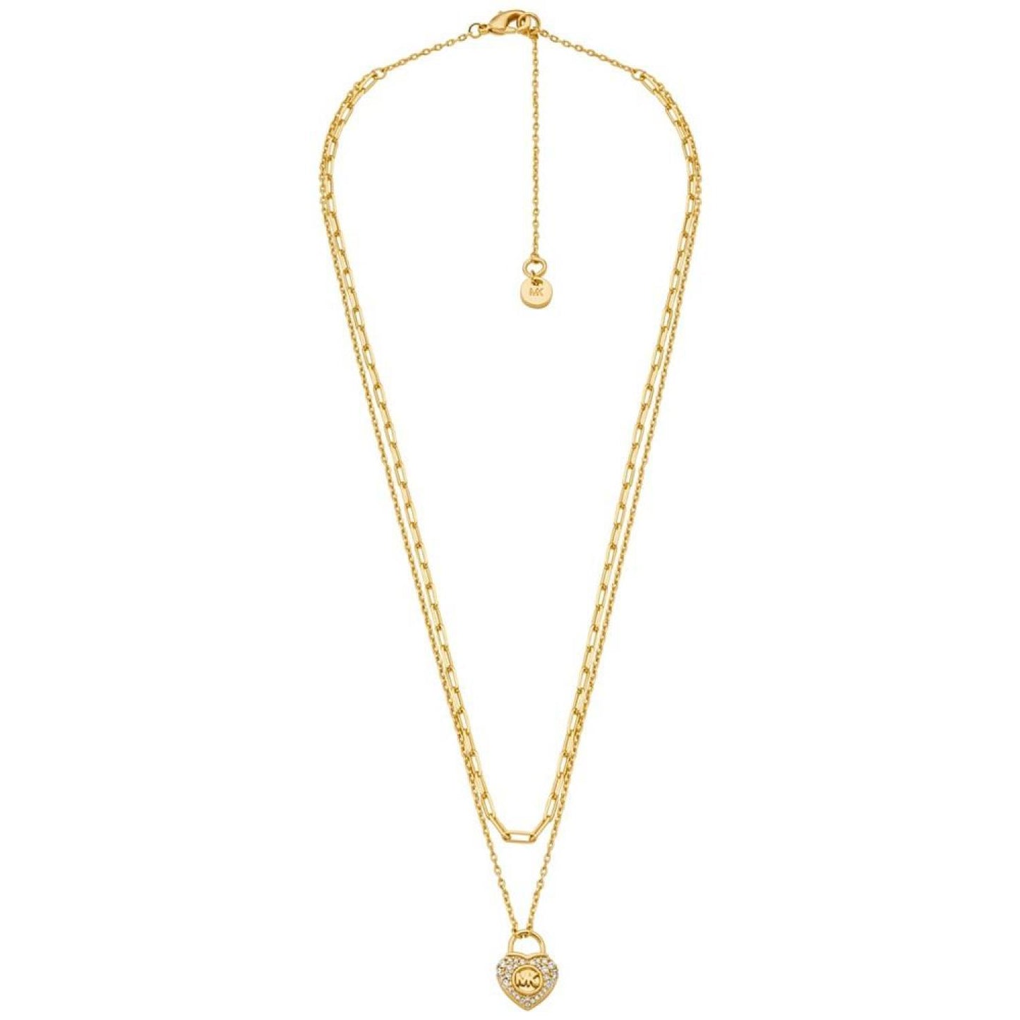 Silver-Tone or Gold-Tone Double Layer Heart Lock Necklace