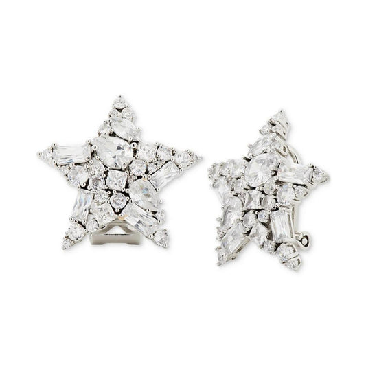 Silver-Tone Cubic Zirconia Star Statement Stud Earrings