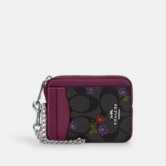 Coach Outlet Zip Card Case In Signature Canvas With Country Floral Print