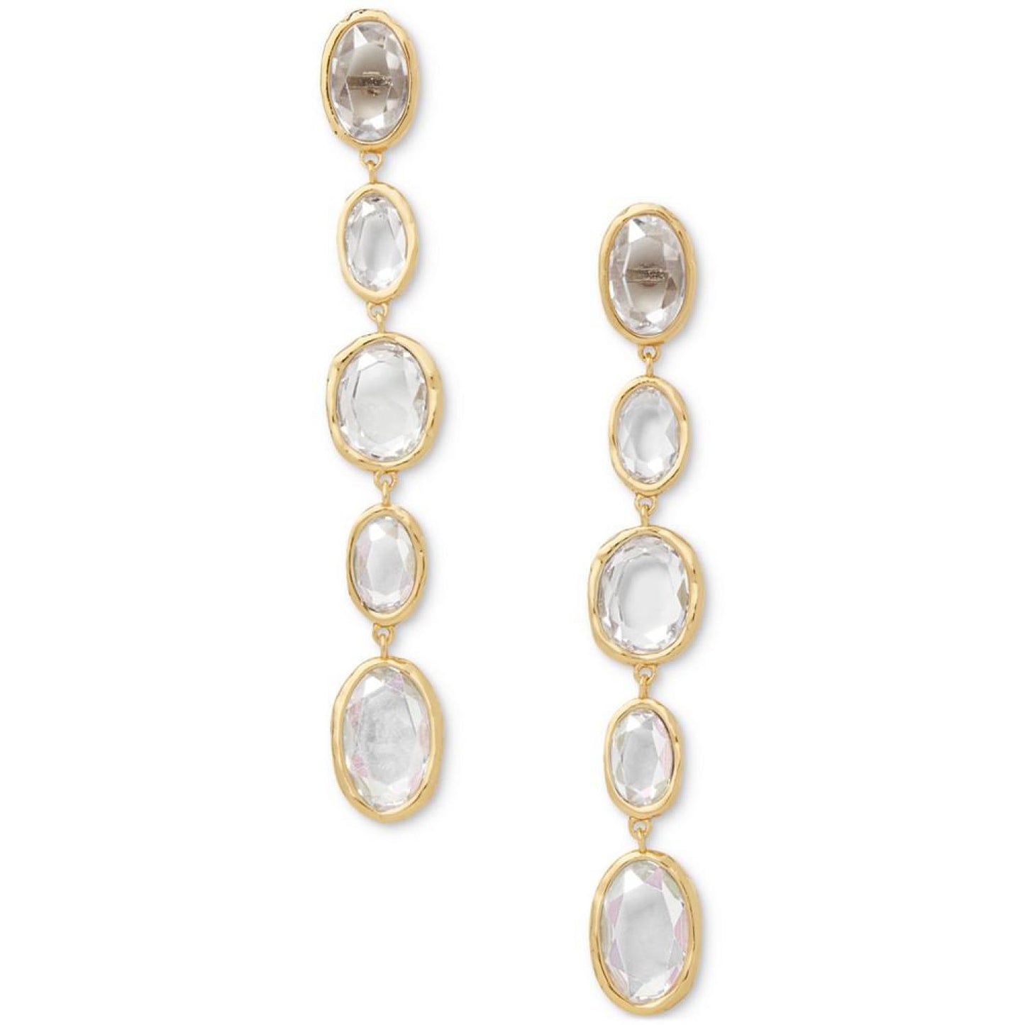 Gold-Tone Oval Cubic Zirconia Linear Drop Earrings