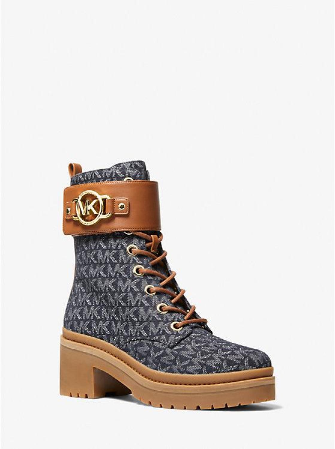 Rory Denim Logo Jacquard Combat Boot