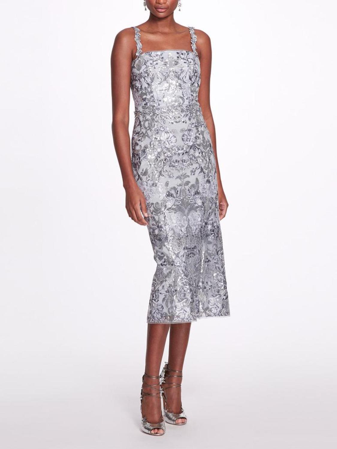 Silver Sequin Tea-length Gown