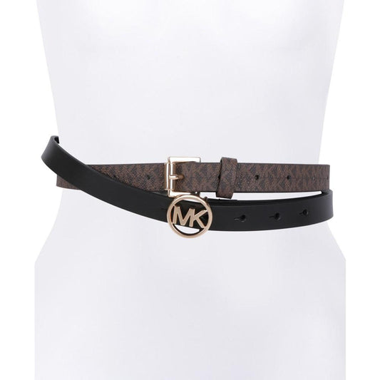 2-Pk. Smooth Leather & Logo-Print Belts