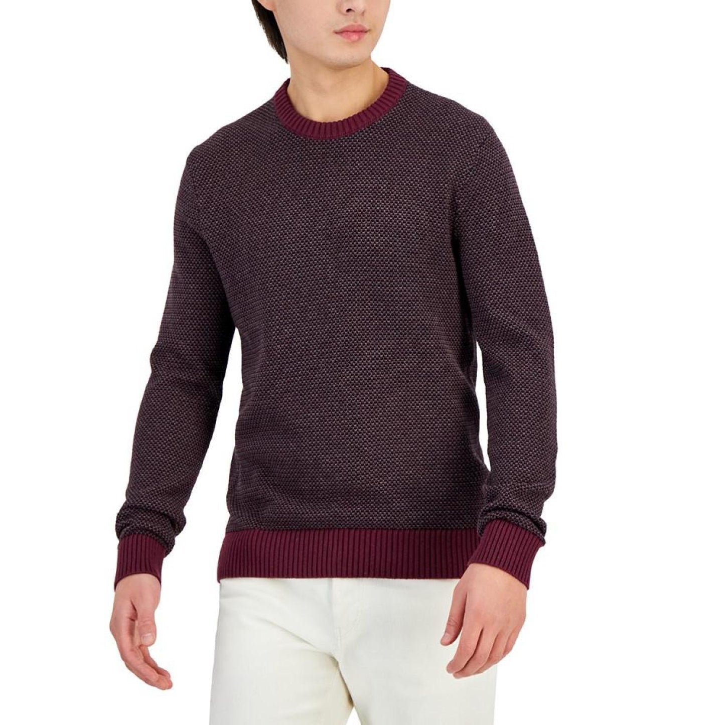 Men's Slim Fit Long-Sleeve Novelty Stitch Crewneck Sweater