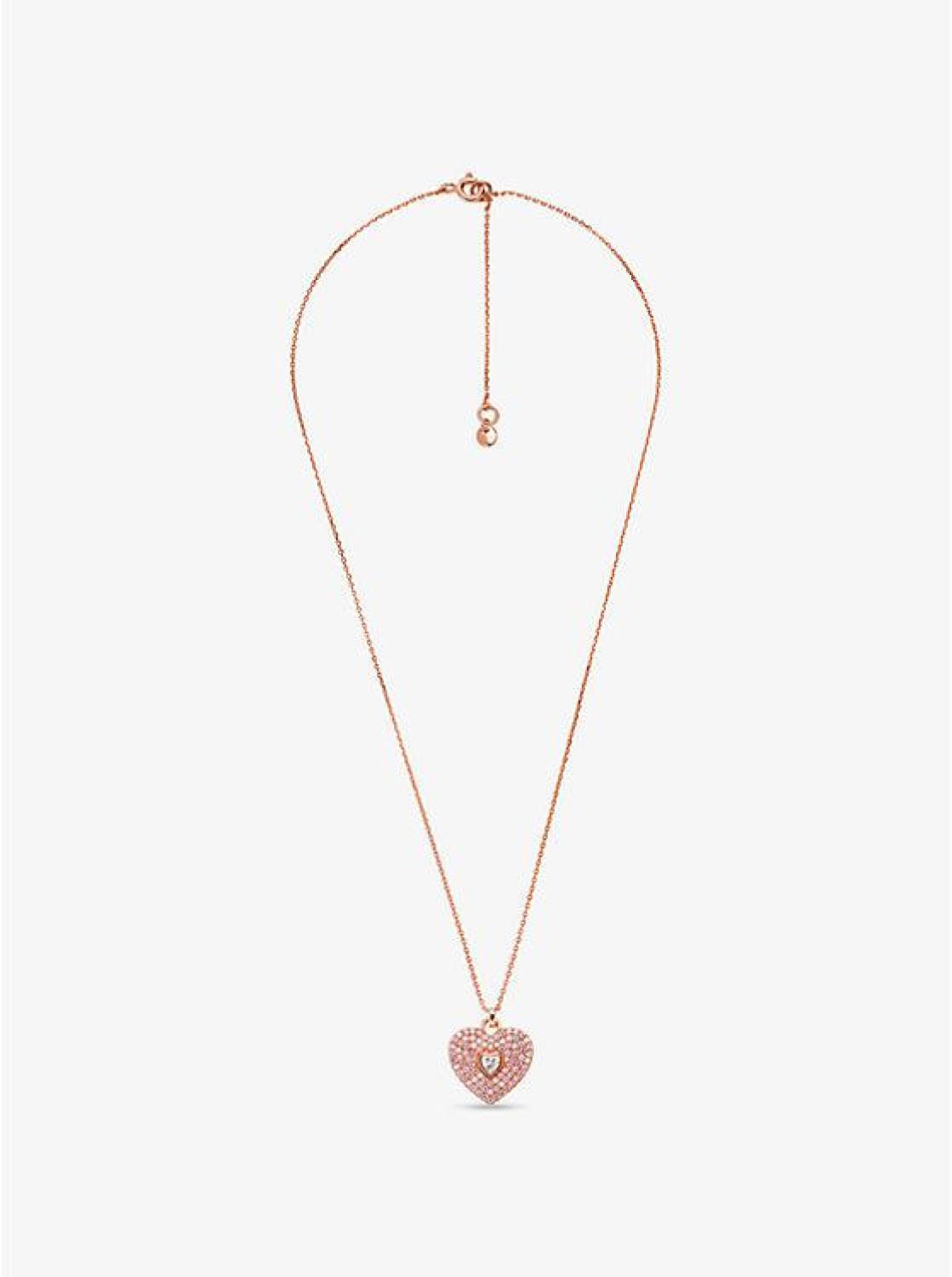 14K Rose-Gold Plated Sterling Silver Pavé Heart Necklace