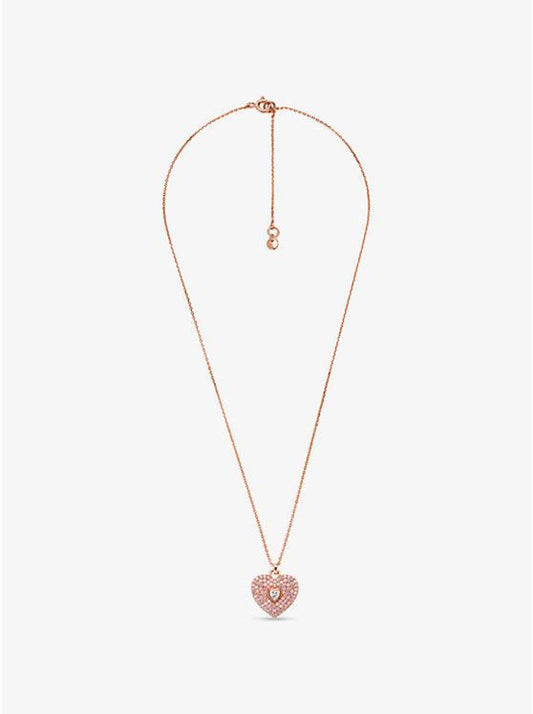 14K Rose-Gold Plated Sterling Silver Pavé Heart Necklace