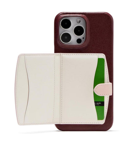 Morgan Color-Blocked Saffiano Wrapped Leather Phone Case Cardholder 14 Pro Max