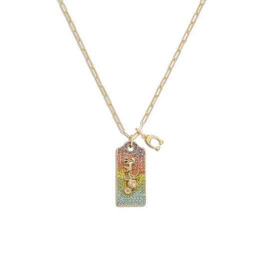 Faux Stone Signature Pave Tag Pendant Necklace