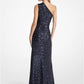 Sequined Stretch Tulle One-Shoulder Gown